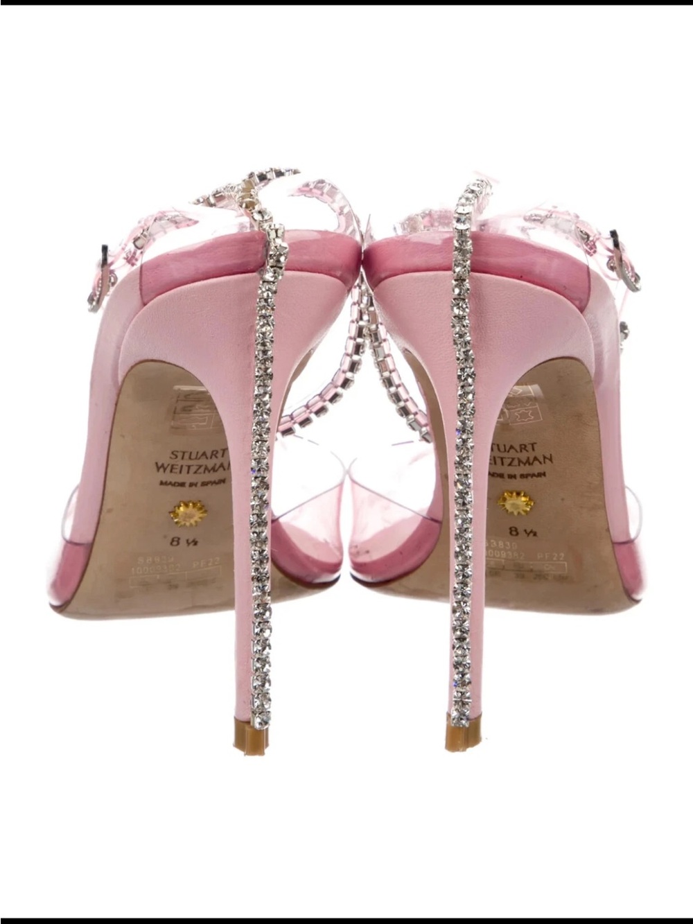 Stuart Weitzman Pink Crystal-Embellished Stiletto Sandals